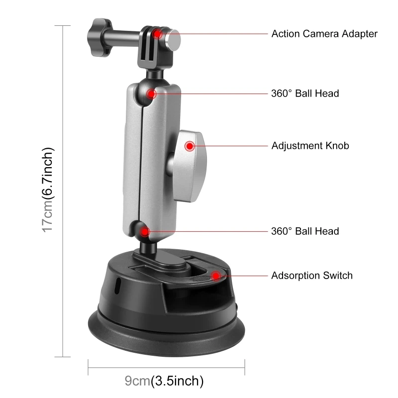 PULUZ 액션 카메라 자동차 흡입 컵 암 마운트, 휴대폰 거치대 포함, Insta360 DJI 고프로 카메라 조절 가능 브래킷 액세서리