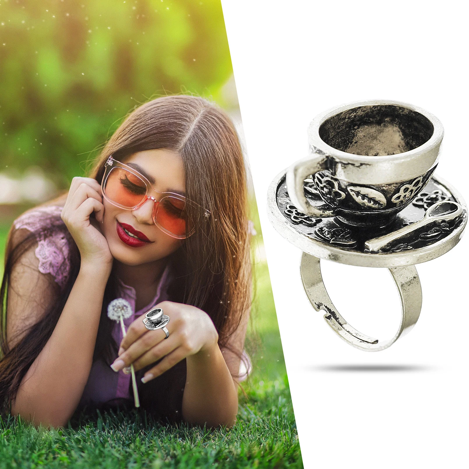 Vintage Rings With Tea Cup and Saucer Punk Rings Adjustable for Men Women  Holiday Friendship Gifts for Prom Dressing Jewelry - AliExpress, image size:1610x1610