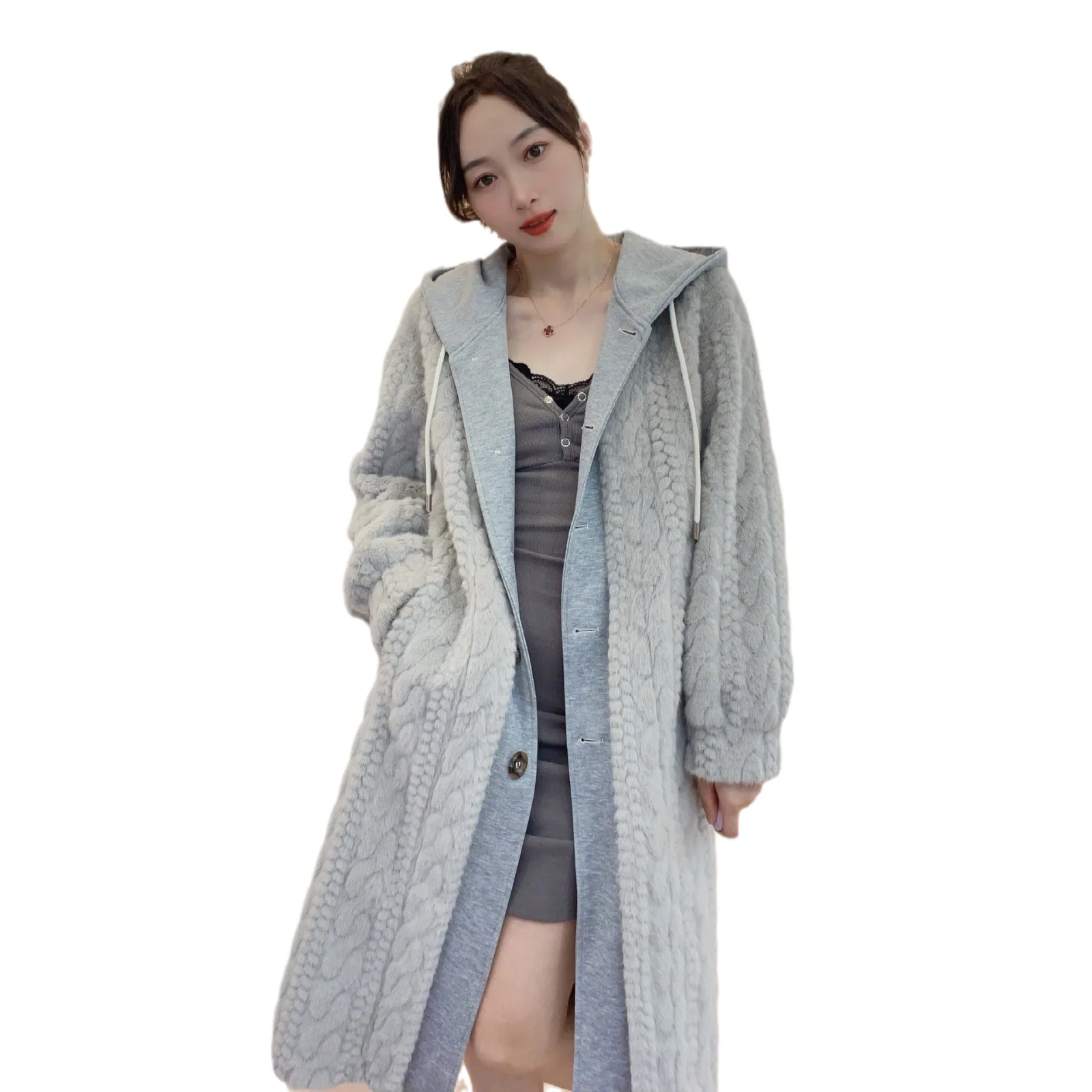 Winter Thick Warm Maternity Mink Fur Coats X-long Pregnant Woman Outwear with Hat Faux Two Pieces Pregnancy Faux Fur Jacket