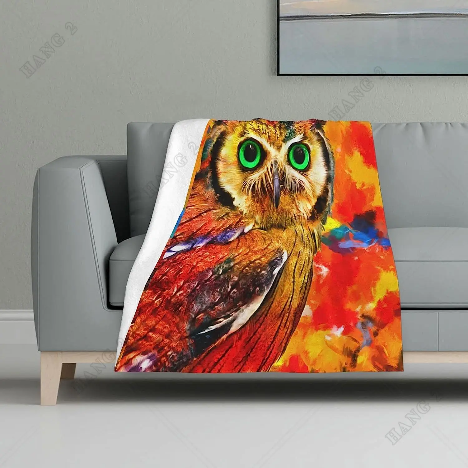 

Oriental Sharp Owl Watercolor Throw Blanket for Bed Couch Sofa Travelling Camping Super Soft and Warm Blanket for Men Women Kids