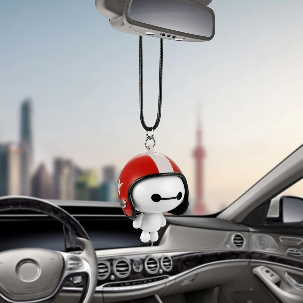 자동차 펜던트 귀여운 헬멧 Baymax 로봇 인형 매달려 장식품 자동차 백미러 서스펜션 장식 액세서리 선물