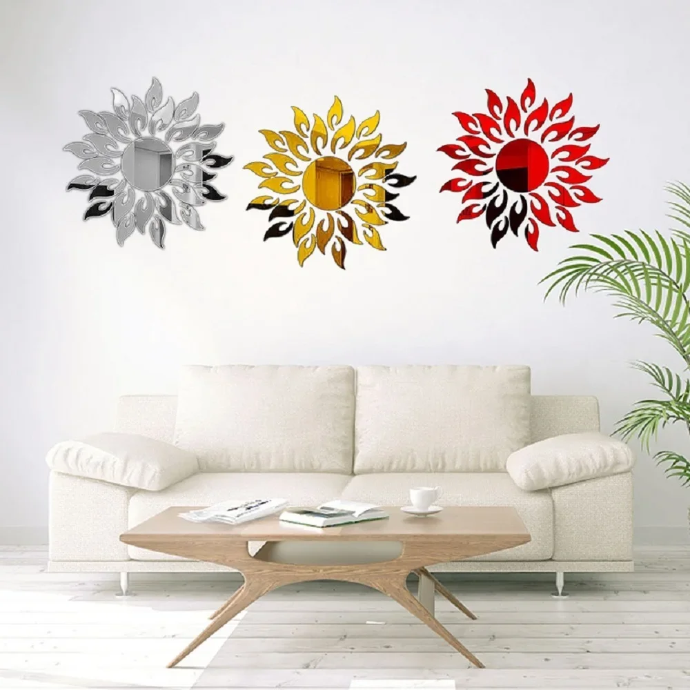 Adesivi Murali A Specchio 3D A Forma Di Fiore – 18 Pezzi In Acrilico Per Camera, Soggiorno E TV, Colori Oro, Argento, Nero, Rosso E Blu