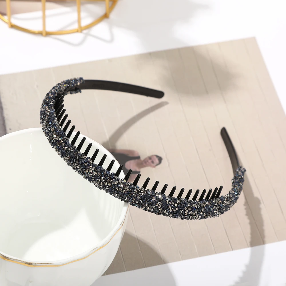 Toothed Non-slip Rhinestone Hair Hoops Headban for Women Elastic Headbands Luxury Hair Hoops Bezel Hairband for broken Hair
