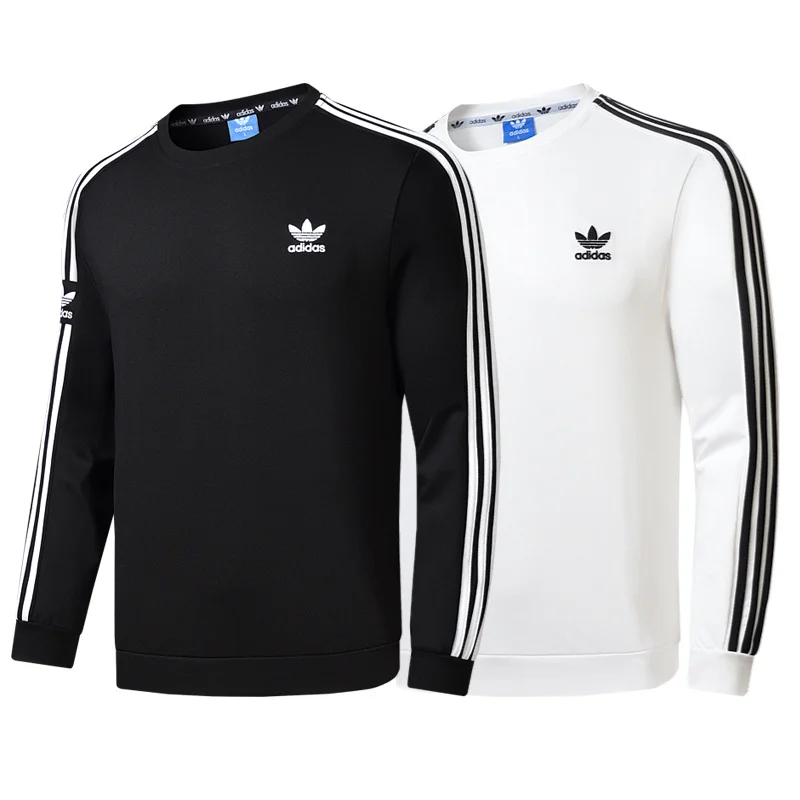 Adidas Men's Exercise Sweaters, Leisure, Long Sleeves, Stereoscopic Cutting Design, Round Neck Sweatshirt, Black White