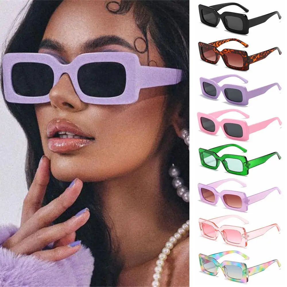 Retro Small Rectangle Sunglasses Women Men Trendy Jelly Color Eyewear Fashion Shades UV400 Square Sun Glasses Trendy Eyewear 2021 new cat eye sunglasses women men vintage gradient glasses retro sun glasses female eyewear uv400 fashion drive outdoor