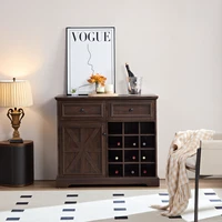 Farmhouse Buffet Cabinet with Storage Sideboard with 2 Drawers, Wine Bar Cabinet with Removable Wine Racks ,Espresso 1