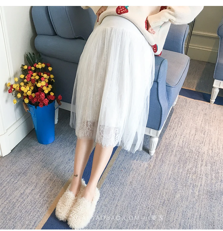 White fairy maternity belly support adjustable lace skirt fashion all-match A-line maternity dress