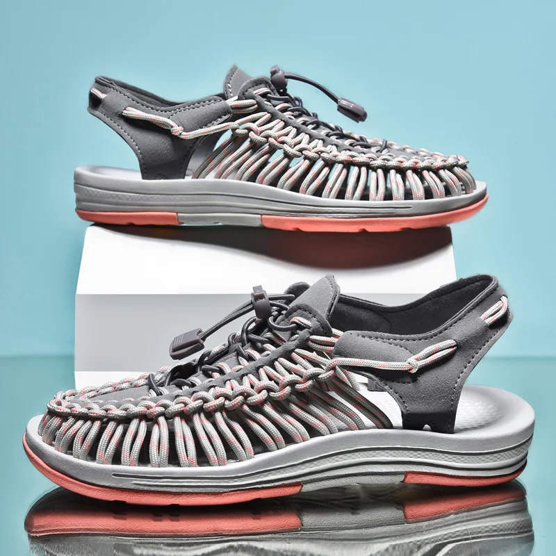 الصيف الرجال الصنادل النساء النعال النسيج تصميم صن...