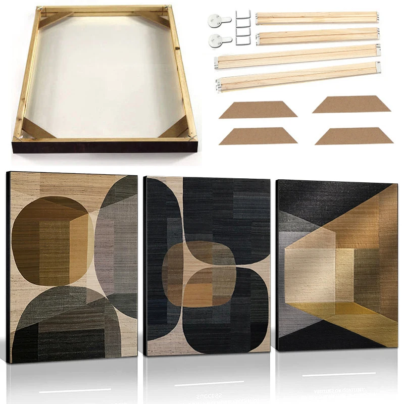 

Abstract Texture Geometric Poster with Frame Brown Color Mix Modern Canvas Print Wall Art Picture Home Decor Oil Painting Prints