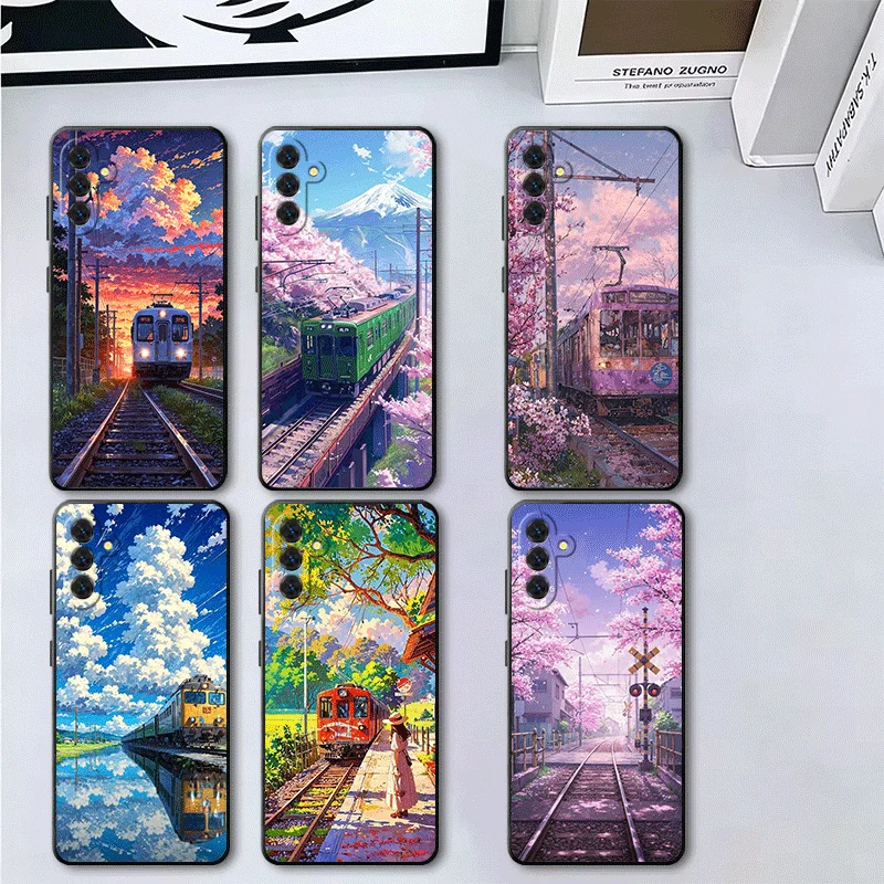 Retro Japanese Sakura Train Soft Phone Case