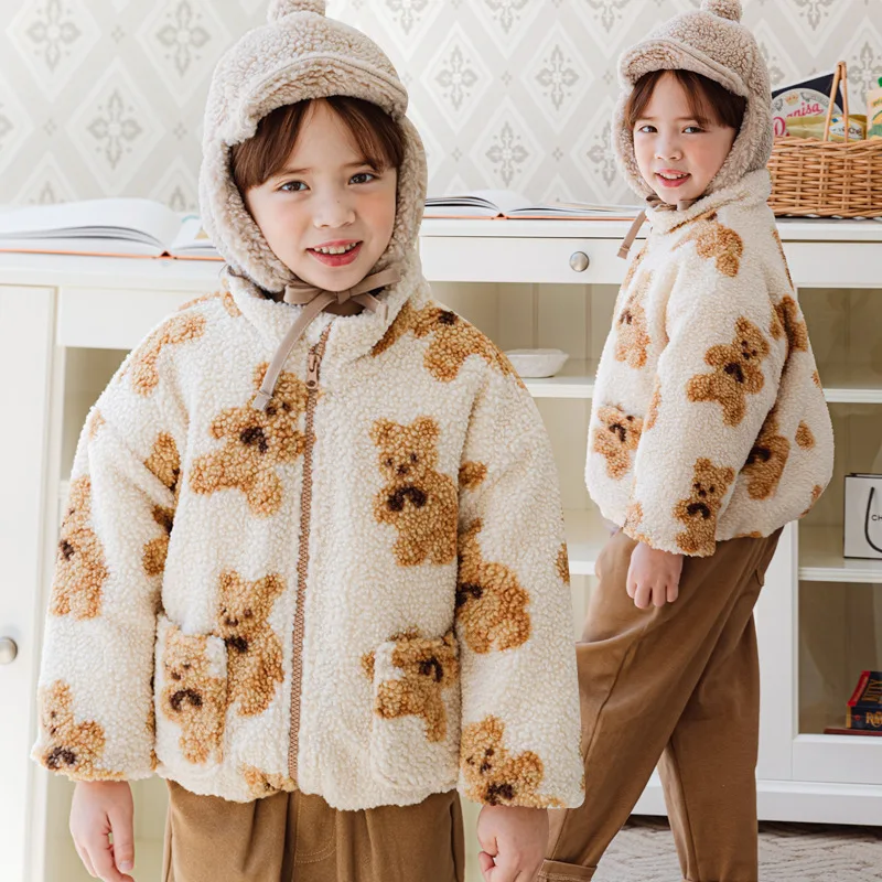 Bebezoo Baby Coat Fleece Round Neckr Outerwear Teddy Bear Casual Girls