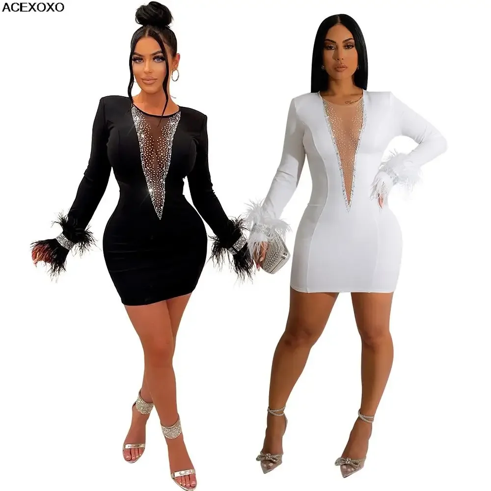 

Europe and the United States external perspective V-neck sexy party bag fashionable women round neck long sleeve dress