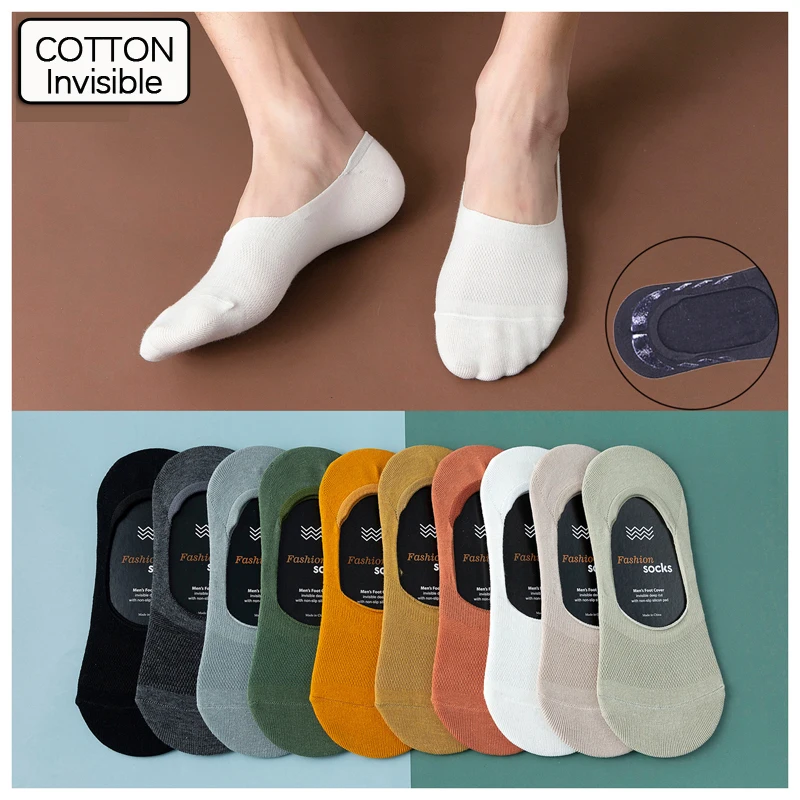 

5-Pack Men's No Show Socks Breathable Comfortable Mesh Invisible Low Cut Cotton Socks Men Non Slip Flat Boat Sock