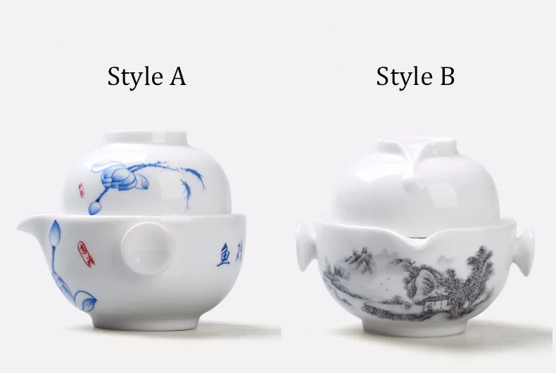 [GRANDNESS] Quik Cup of Blue and White Porcelain Pot,Tea Set Include 1 Pot 1 Cup, High Quality Elegant Gaiwan