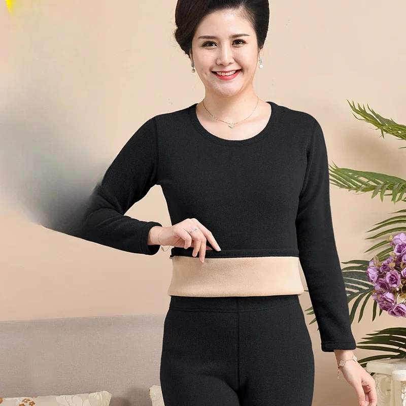 Winter Women New 2 Piece Sets Female Semi-High Neck Thermal Underwear Tops Ladies De Velvet Fall Pants Thick Suits H691