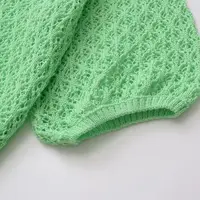 Women Jacquard Solid Knitted Hollow Out Pullover Sweater Vintage Lapel Neck Short Sleeve Female Chic Lady Tops - Image 4