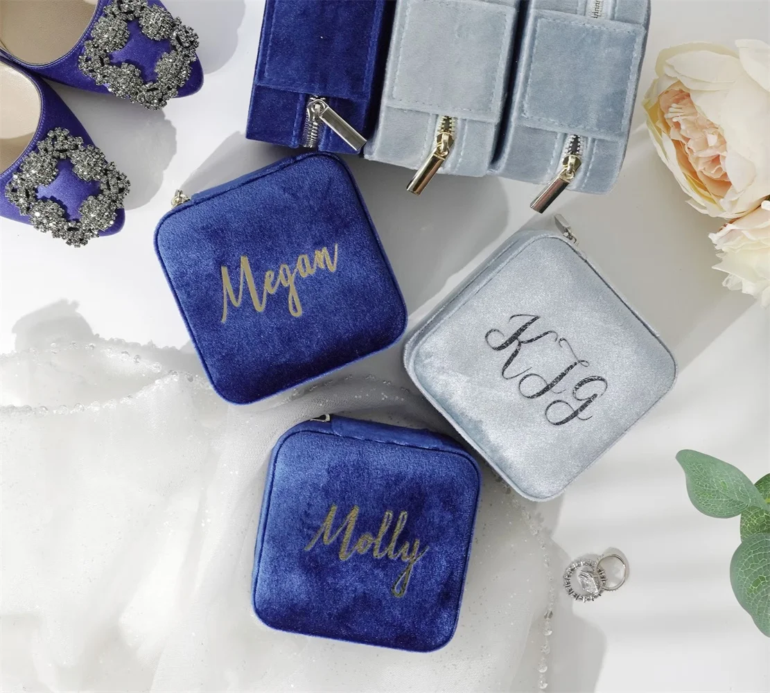 

High quality Italian Velvet Personalized Jewelry Box, Inside-Suede With Mirror, Perfect Christmas Gift, Portable Initials & Name