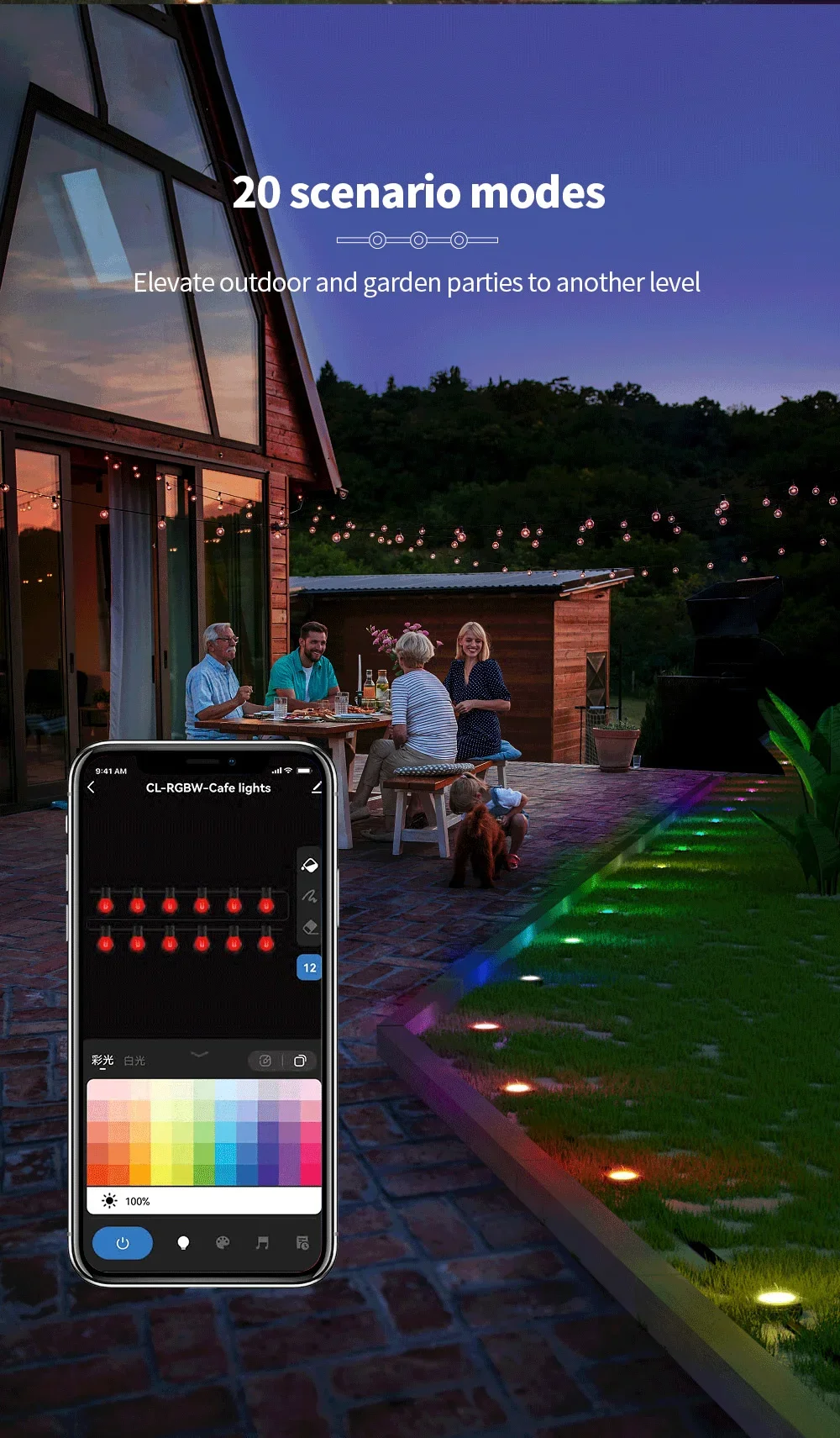 Tuya WiFi Outdoor Eaves Lights,15M 30 LED IP67 Waterproof,RF433,Smart Life DIY A
