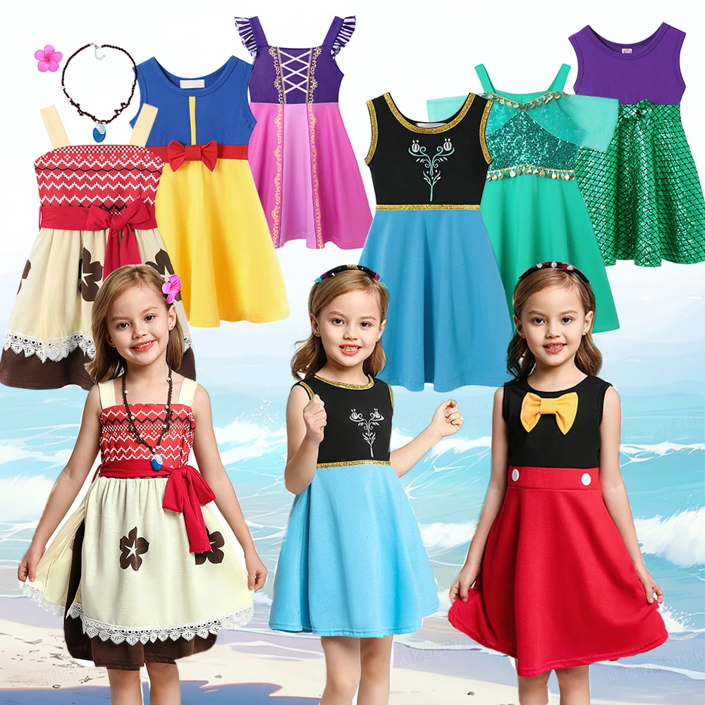 thumbnail image 2 of Vestidos informales sin mangas para niña, ropa de fiesta de princesa para niña de 2 a 8 años, Vestidos diarios elegantes en contraste, 3 piezas, verano 2024, 2 of 5