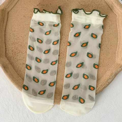 Transparent Crystal Silk Socks Lolita Lace Ruffle Sock Casual Socks Crew Socks Breathable Socks