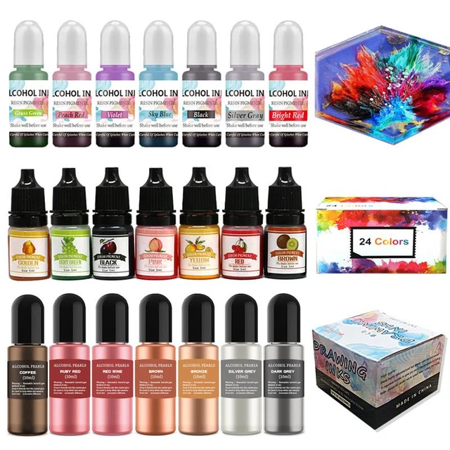 Kit de pigments en résine époxy, 24 couleurs, 10ML, Art, encre, alcool,  liquide, Colorant, Diffusion, UV, fabrication de bijoux - AliExpress