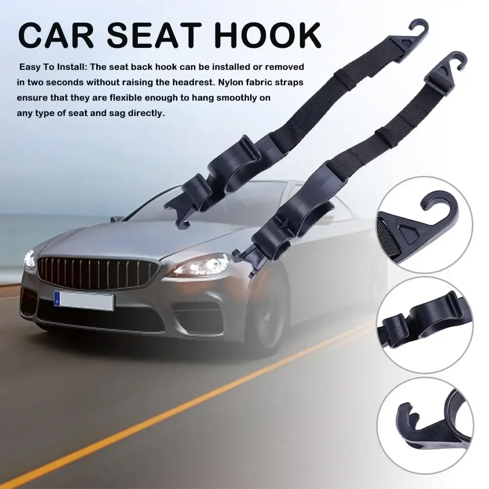 2Pcs NEW Car Back Seat Hook Multi-function Rear Seat Headrest Hanging Hook Adjustable Mount Seat Back Storage Hook