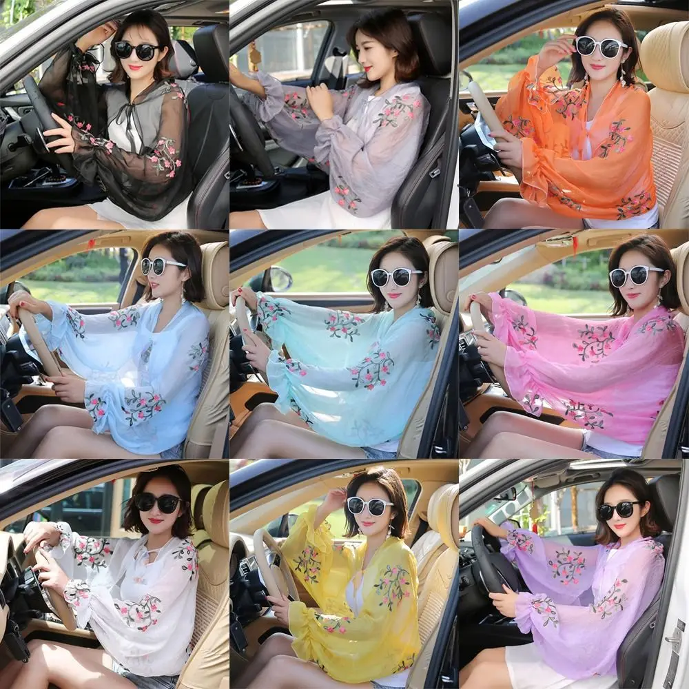 

Летняя вышитая Цветочная искусственная шаль шарф для вождения длинная рубашка солнцезащитные рукава