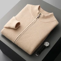Autumn and Winter New 100% Pure Wool Men's Stand Collar Thickened Cardigan  Cashmere Sweater Casual Knitted Large Size Tops 2