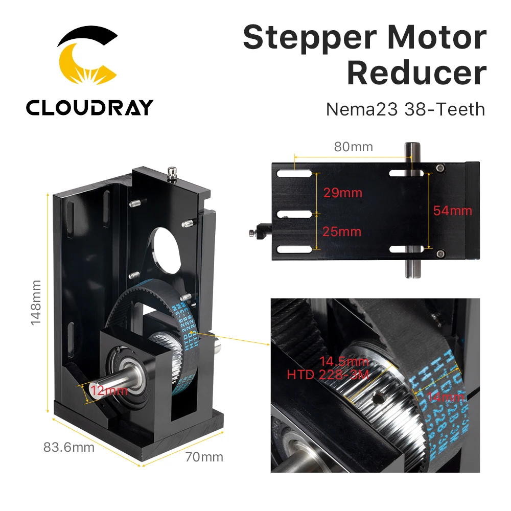 Cloudray 스테퍼 모터 감속기 Nema23 38-치아/Nema23 60-치아/Nema34 CO2 레이저 절단 및 조각 기계용 72-치아