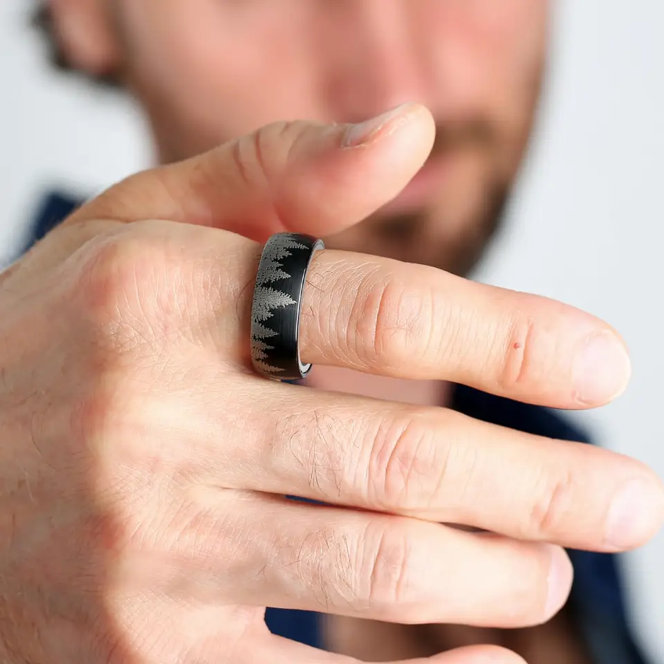 Tungsten Wedding Band – 6mm Or 8mm Silver Black Inlay Ring, Comfort Fit For Men & Women