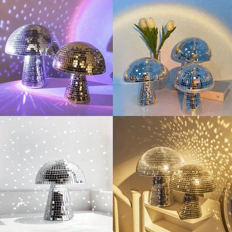 Retro Reflective Mushroom Shape Disco Mirror Ball DJ Light Modern Bouncing Di Ornament Bar Decoration House Party Room Sculpture