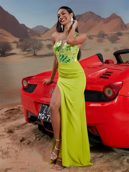 فاخر الماس التصحيح الأصفر ثوب مسائي أنيق المرأة طويلة سبليت حورية البحر فساتين الزفاف حزب اللباس كوكتيل حفلة موسيقية 3