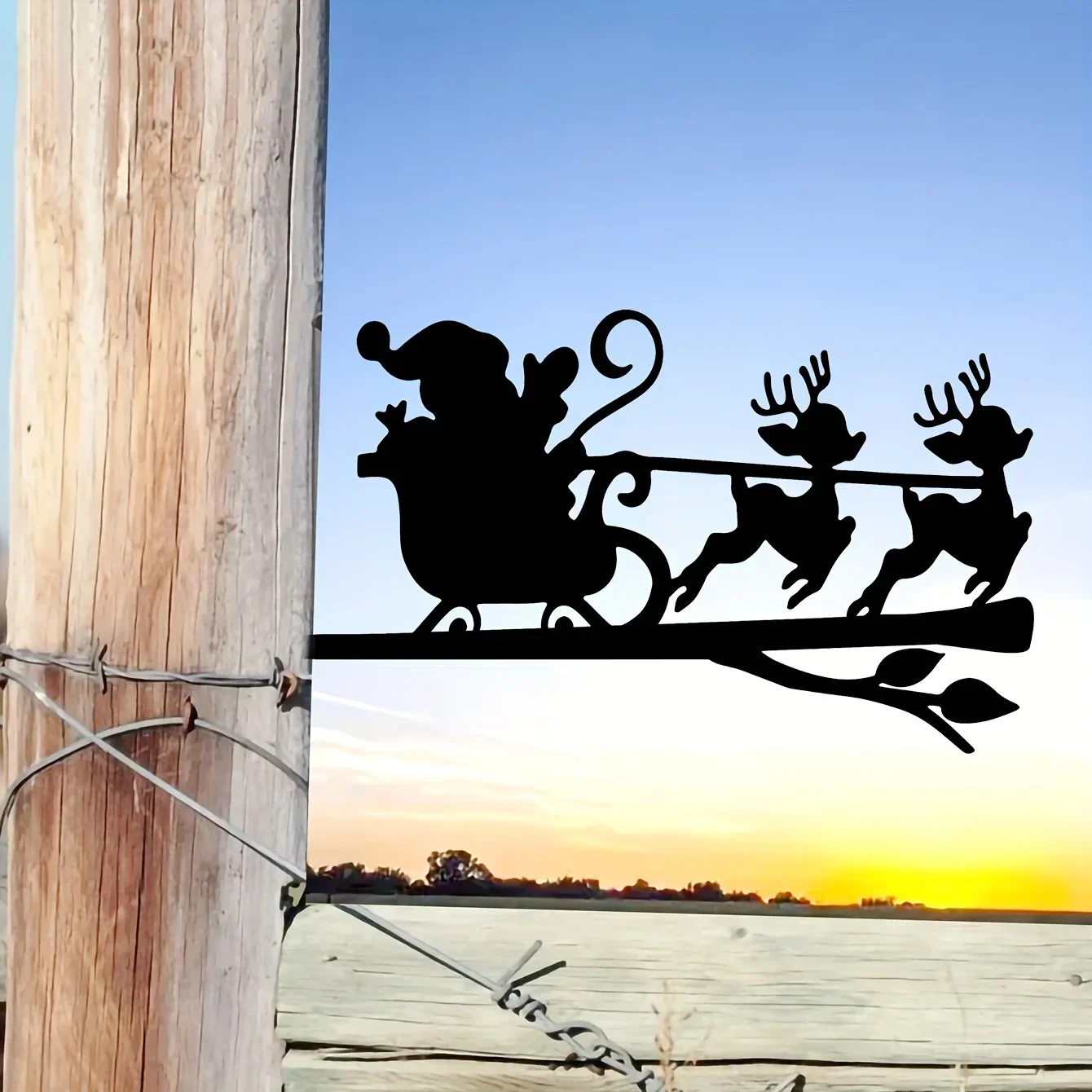 

HELLOYOUNG Little Deers Pulling Sleds On Branch Iron Art Silhouette Home Garden Yard decor Patio Outdoor Decoration Christmas De