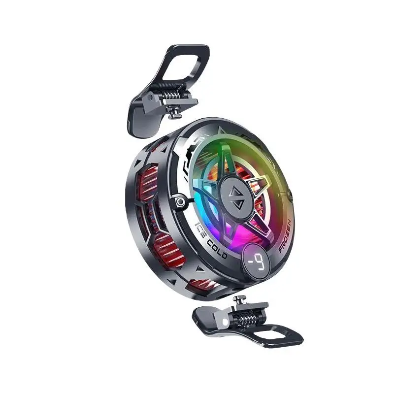 {MX} 2 in 1 마그네틱 클립 반도체 휴대폰 쿨러 휴대용 디지털 디스플레이 RGB 라이트 쿨링 팬 (휴대폰용)