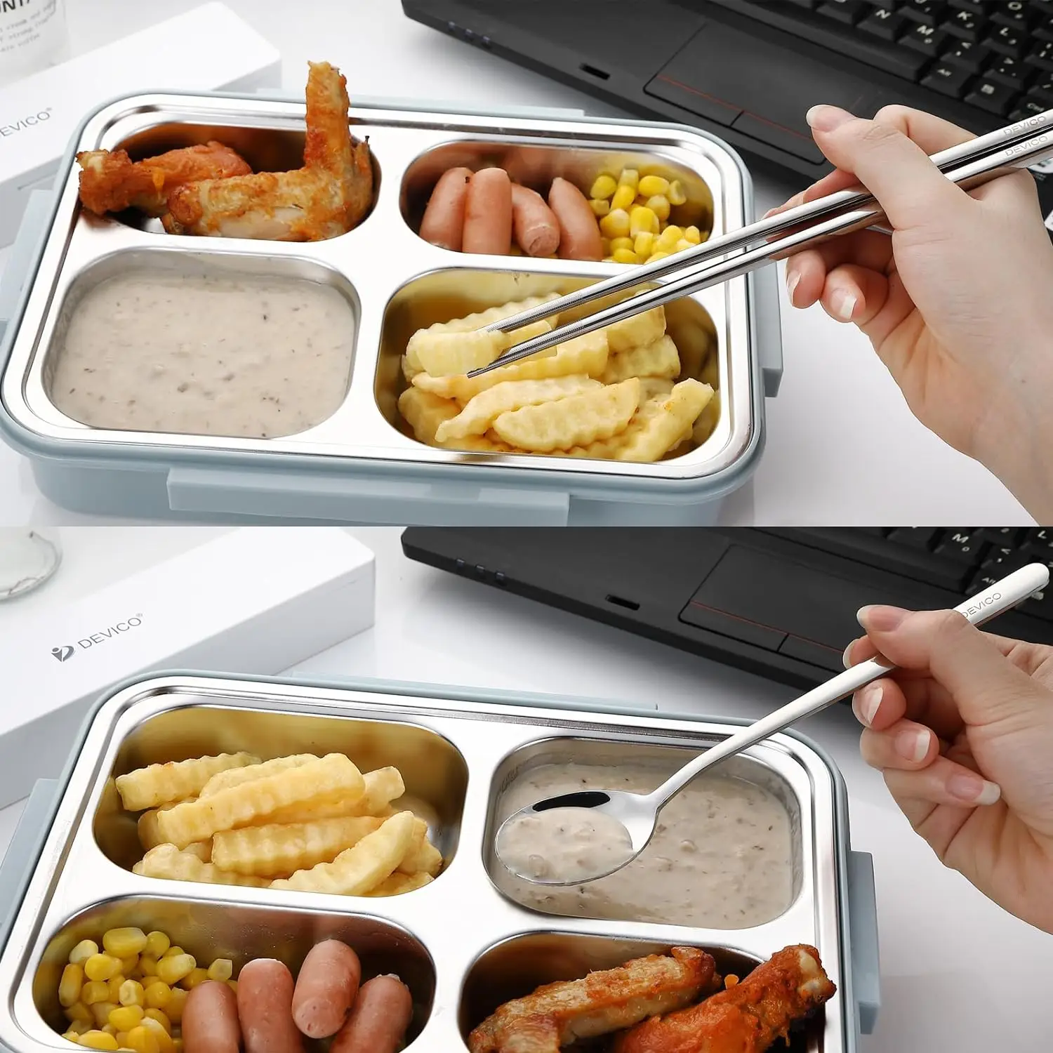 Portable Cutlery Set Stainless Steel Silverware Set with Case for Meal Box Reusable Travel Camping Flatware 4pcs
