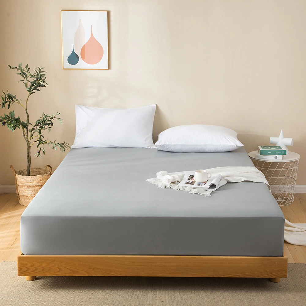 Hengwei Elastic Fitted Sheet Solid Microfiber Queen Full Size Bed Sheet 90gsm Soft Mattress Cover Nordic Linen sabanas 150 180 1
