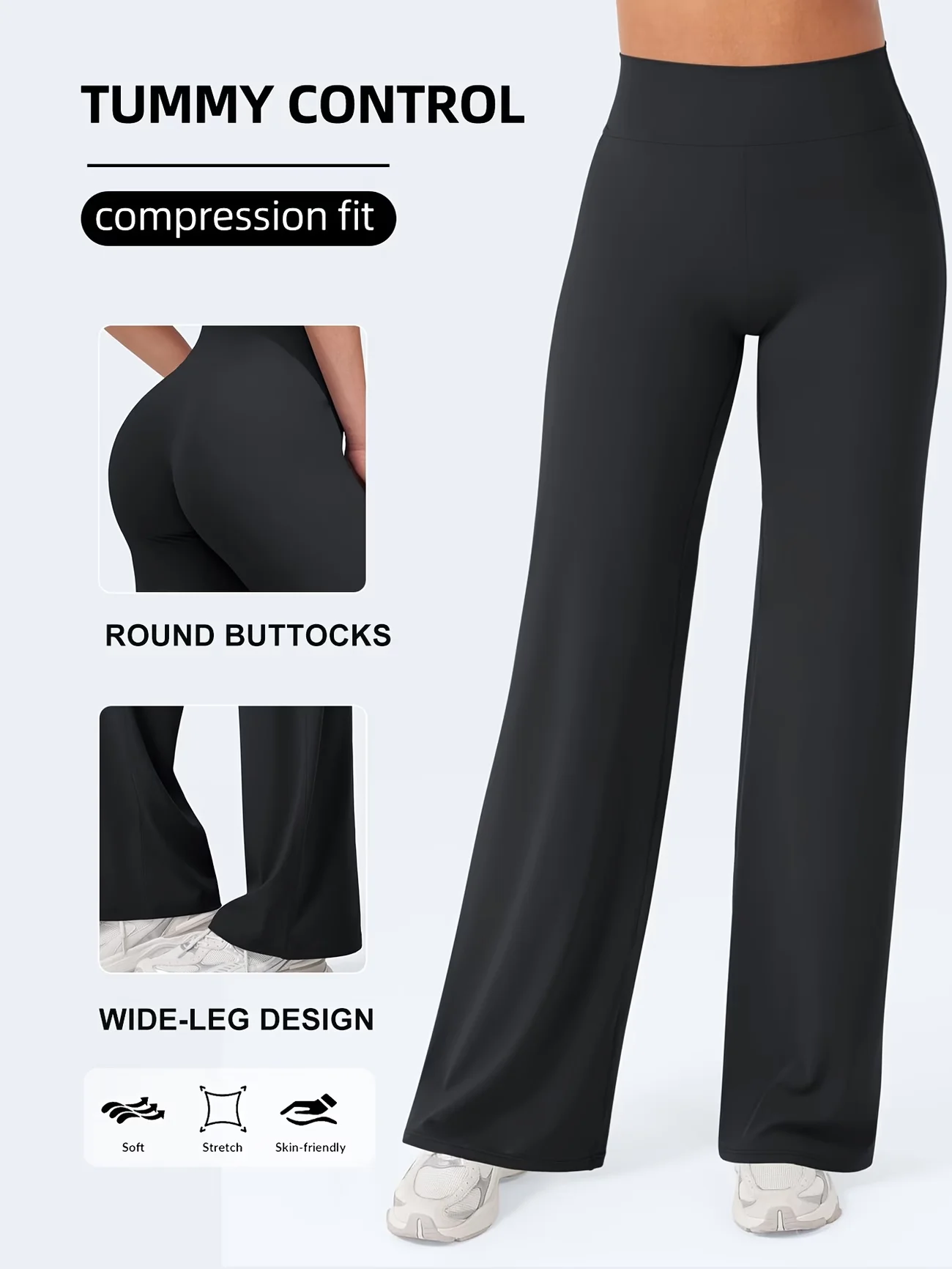 Womens Summer Casual Straight Leg Sports Pants High Waist Stretch Wide Leg Pants Tummy Control Workout Yoga Pants Outdoor Fitnes 2