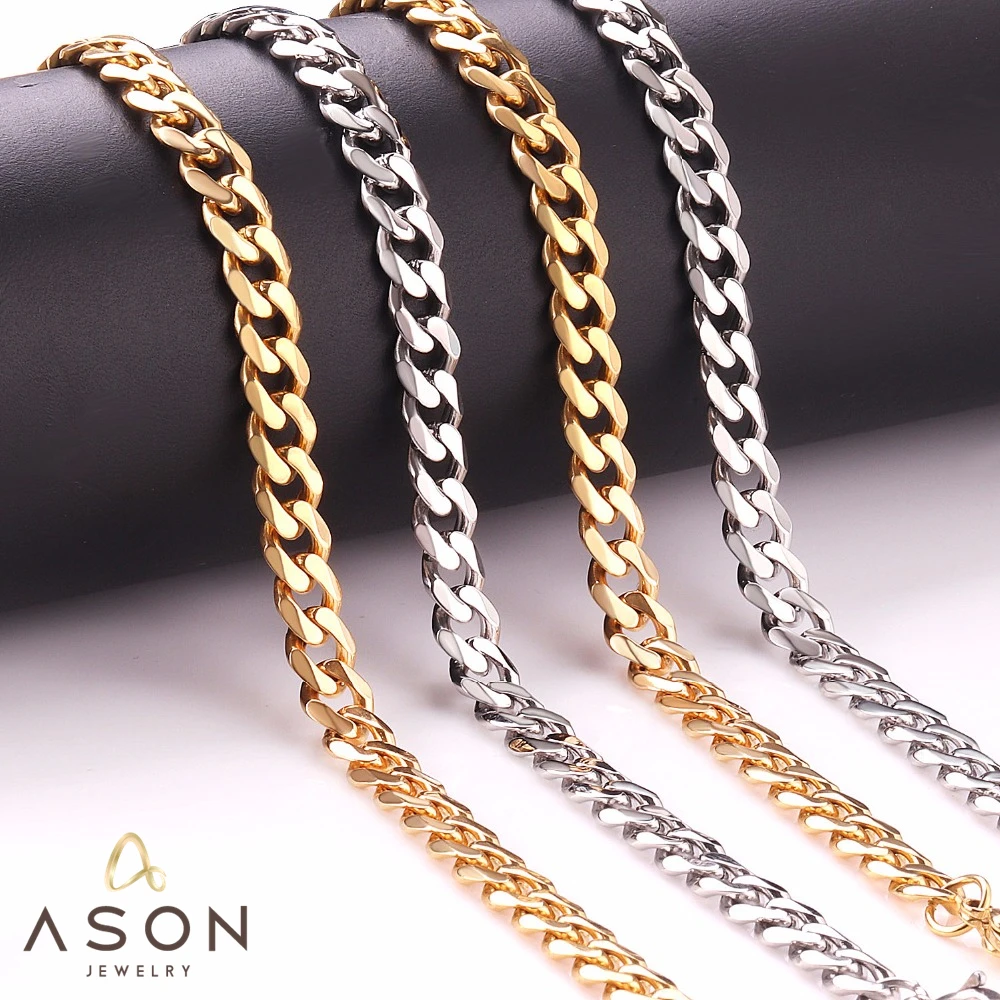 ASONSTEEL 남녀공용 골드 컬러 펑크 쿠바 링크 체인, 스테인레스 스틸, 긴 목걸이, 초커 쥬얼리, 도매 대량 판매, 5mm, 7mm