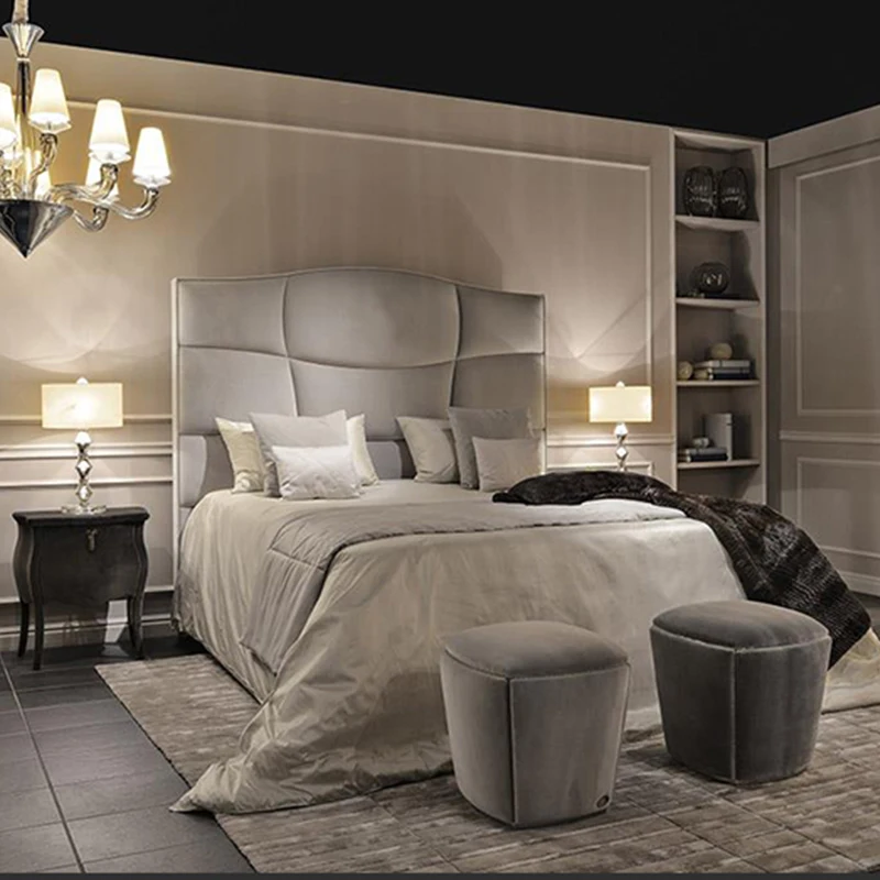 Italian design soft fabric or leather king & queen sizes bedroom beds bedding set luxury double hotel bed