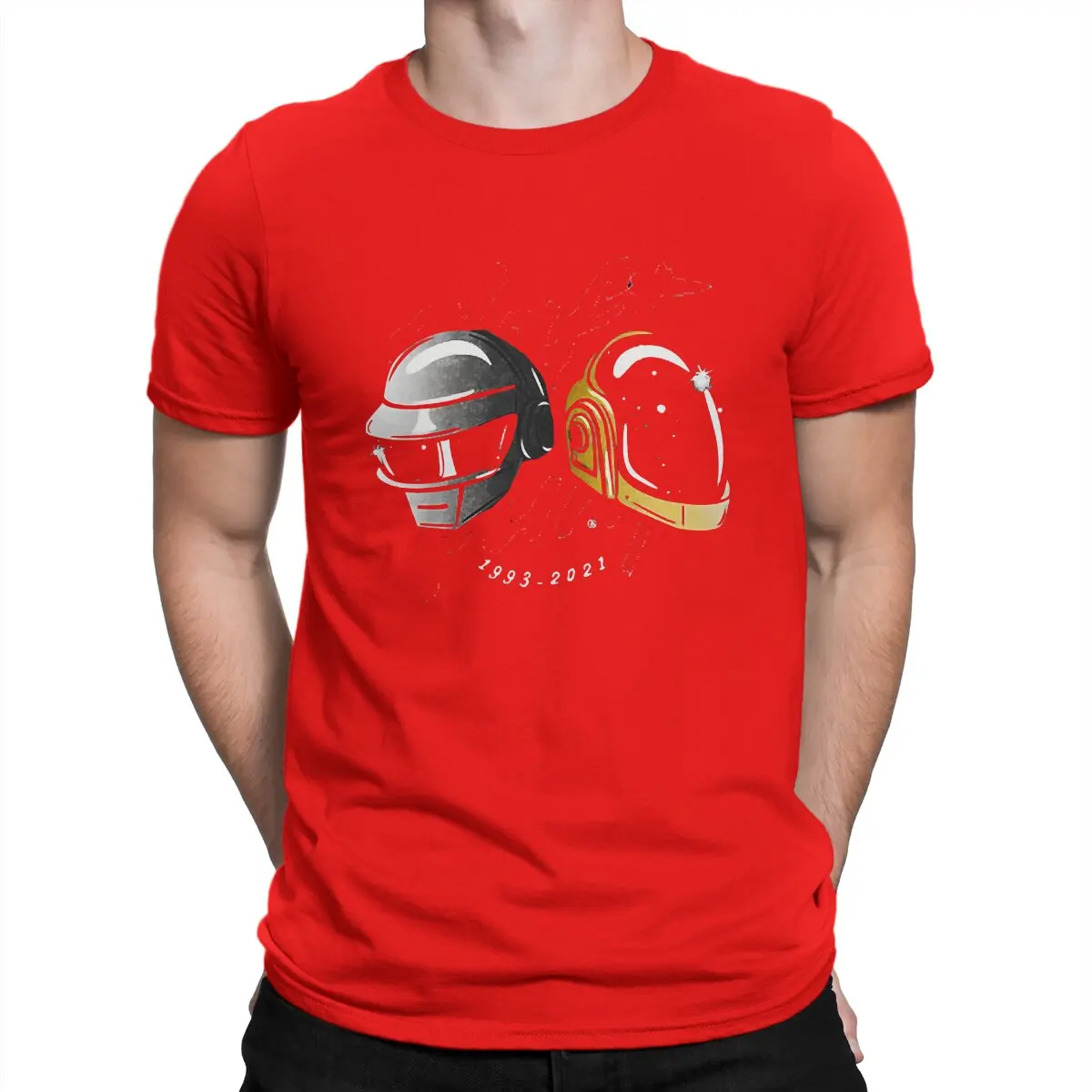 thumbnail image 1 of Camiseta de algodón con cuello redondo y diseño gráfico de banda de producción electrónica., 1 of 7