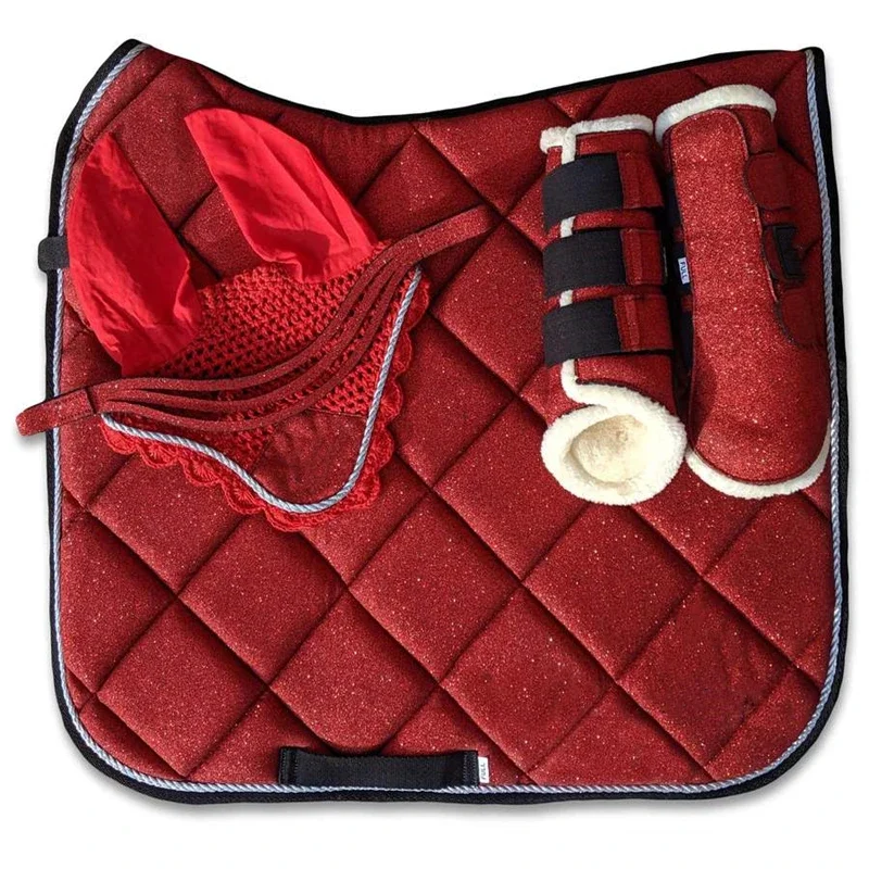 Shiny Saddle Pad Set, Horse Boots, Medicine Bell, Boots Sheet, equestrian Fly Mask, Dressage