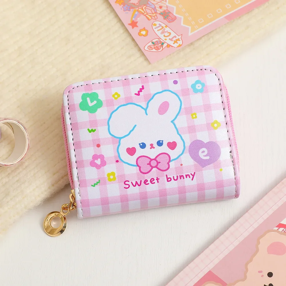PU Leather Girls Wallet Cute Cartoon Zipper Card Holder Mini Clutch Wallet Key Chain Coin Purse Kids Gifts Stationary 6