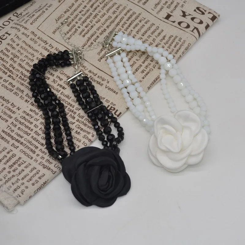 White Velvet Flower Women Necklace Fashion Crystal Multi-layer Luxury Wedding Banquet Clavicle Chain For Ladies Fashion Jewelry