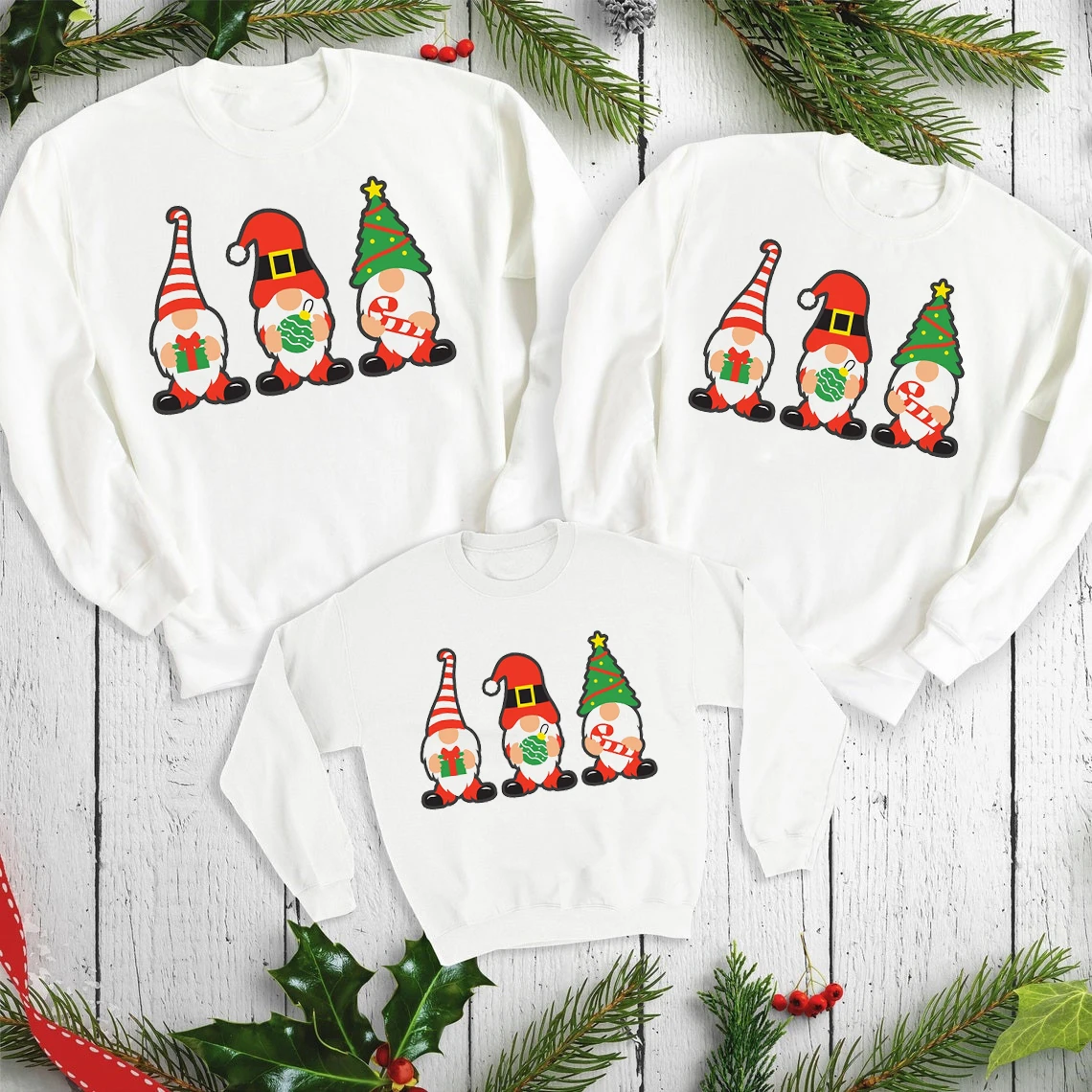 Lovely Cartoon Gnomi Print Christmas Family Matching Clothes Uomo Donna Felpe Per Bambini Winter Plus Jacket Pullover Warm