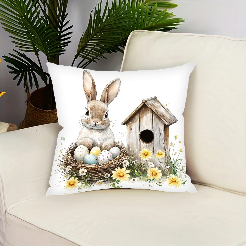 Cute Bunny Egg Spring Pattern Easter Pillowcase Living Room Bedroom Sofa Chair Decorative Cushion Cover 4