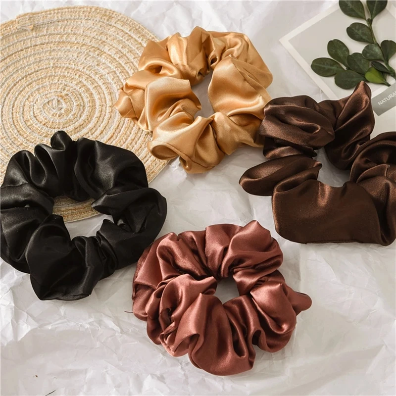 Newest Korean Woman Big Elegant Silk Elastics Hair Band Solid Color Scrunchies Hair Ties Ladies Ponytail Hold Hair Accessories newest style ku band single output lnb 9ghz 12 8g high power full hd tv receiver receive satellite signals high efficiency