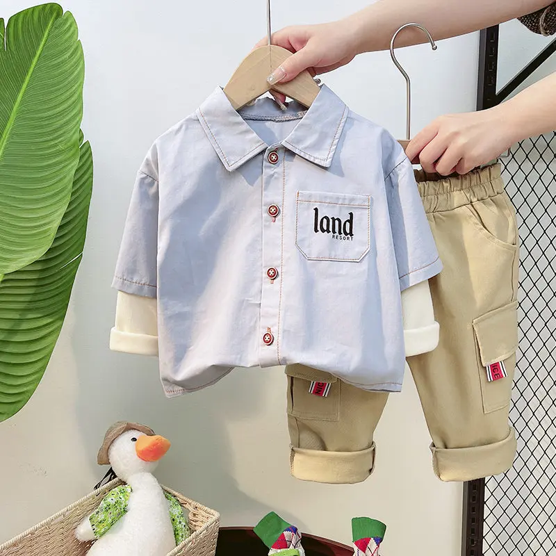

Fashion Baby Boys Spring Autumn Clothes Children Solid Shirts Jeans 2Pcs/Set Infant Outfit Kids Fashion Toddler Casual Tracksuit