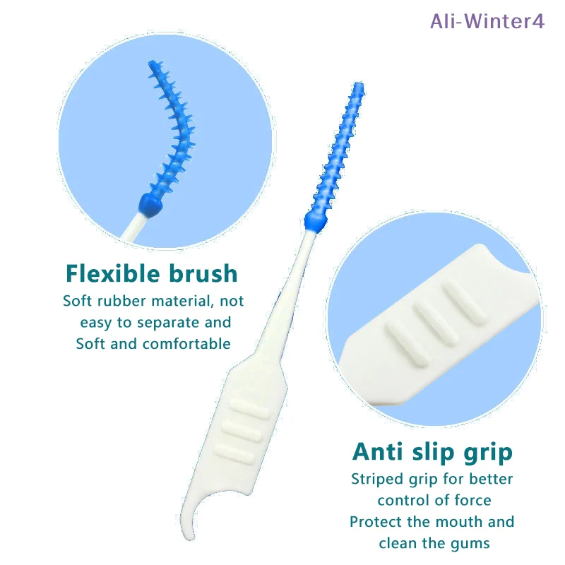 {Summer2} 40개입 치간 실리콘 브러쉬, 치아 사이에 걸리는 끈이 달린 이쑤시개 브러쉬, 구강 청소 도구