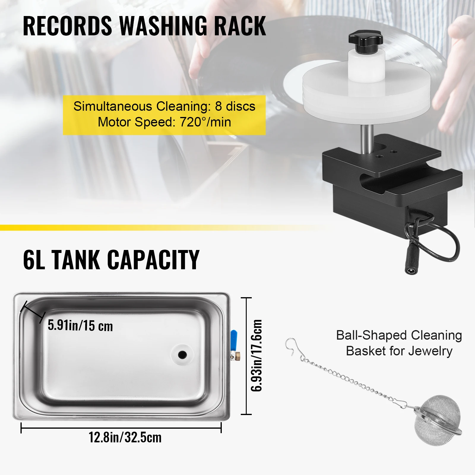 SucceBuy 6L Knob Ultrasonic Vinyl Record Cleaner Portable Washing Machine Ultrasound Dishwasher Contact Lenses Dental Jewelry 2
