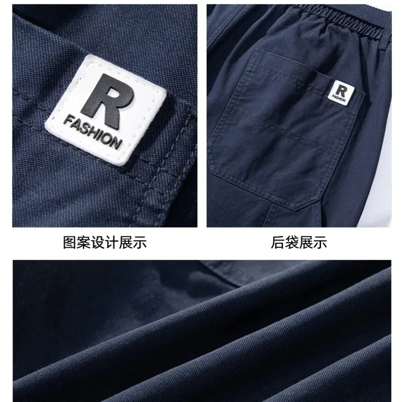 Men's Elastic Pockets Solid Bandage Shirring High Waist Leisure Sports Straight Leg Trousers Spring Autumn Office Lady Pants